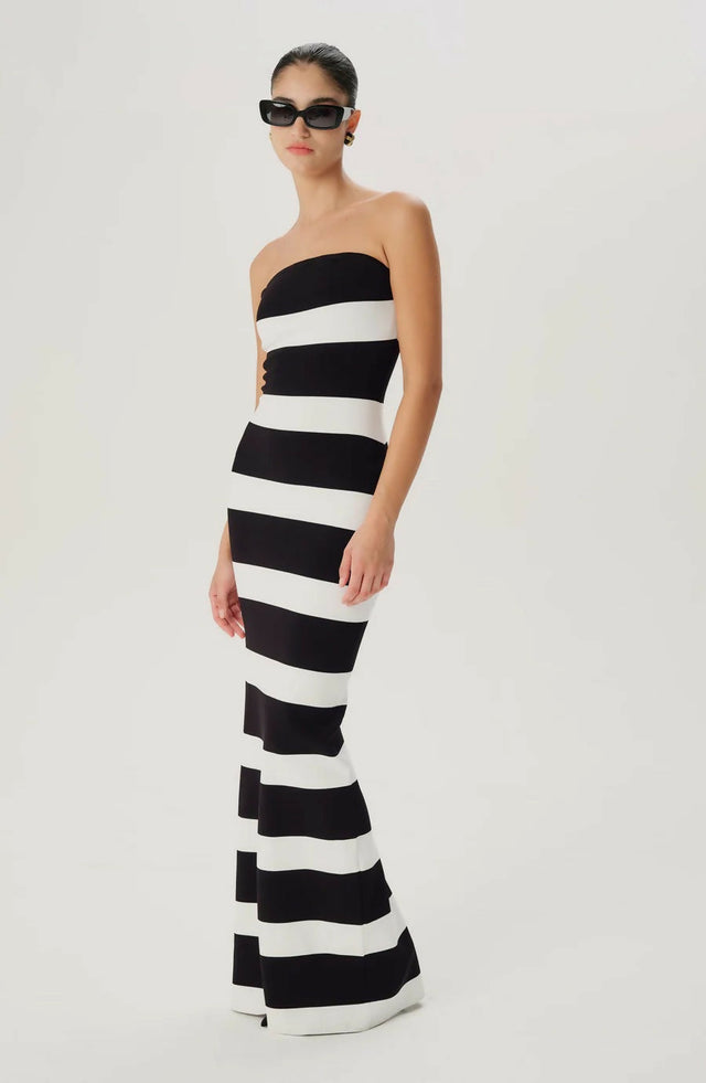 Ronny Kobo Lehua Knit Dress Black and White Stripe - 6 / Multi - Dresses