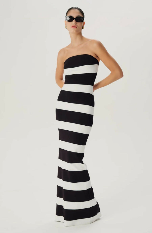Ronny Kobo Lehua Knit Dress Black and White Stripe - 6 / Multi - Dresses