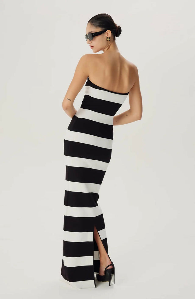 Ronny Kobo Lehua Knit Dress Black and White Stripe - 6 / Multi - Dresses