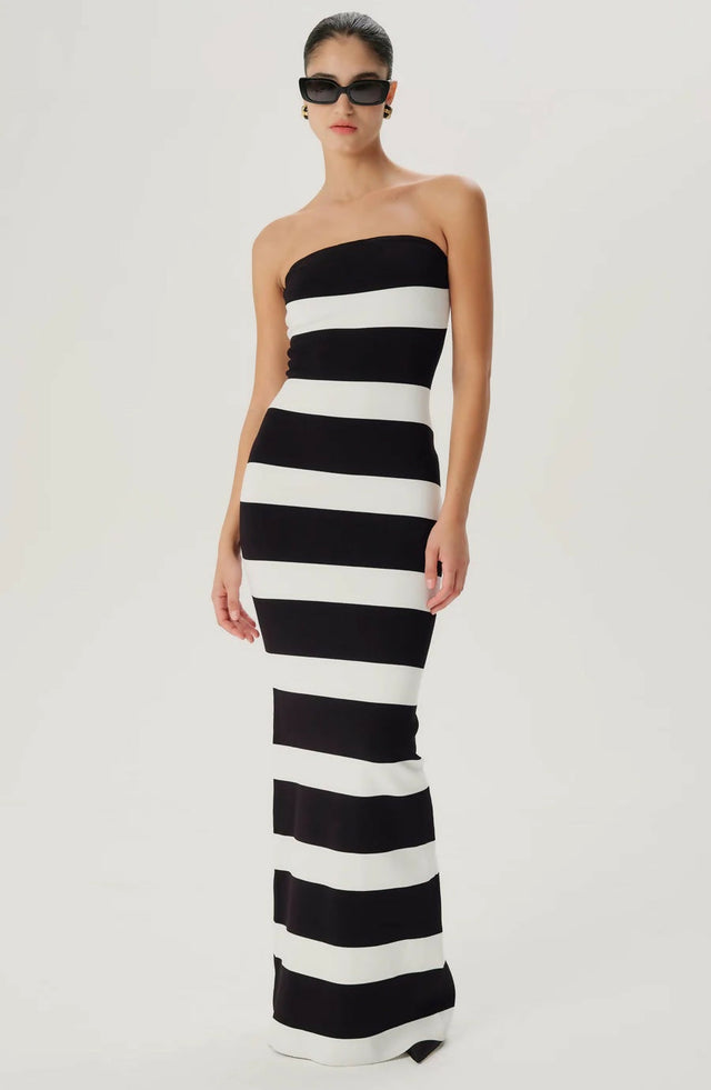 Ronny Kobo Lehua Knit Dress Black and White Stripe - 6 / Multi - Dresses