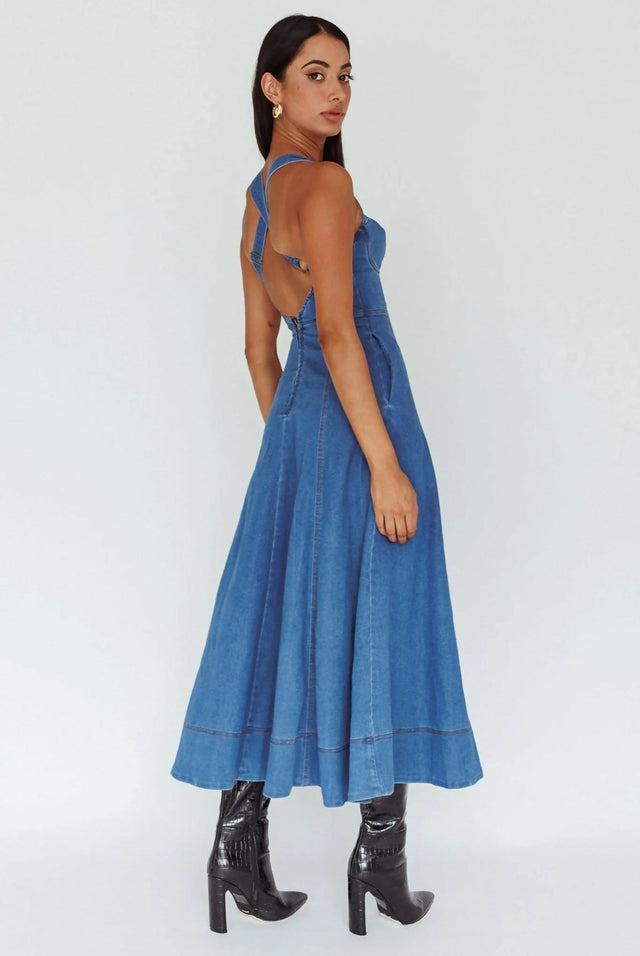 Runway Scout Ellora Denim Dress - 8 / Blue - Dresses