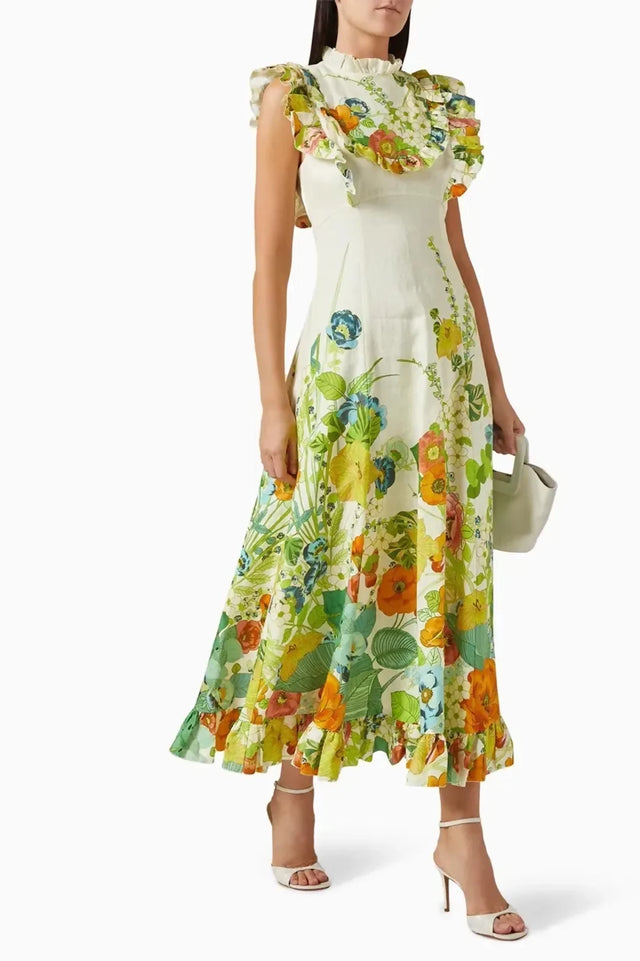 Alemais Constance Midi Ruffle Dress Floral