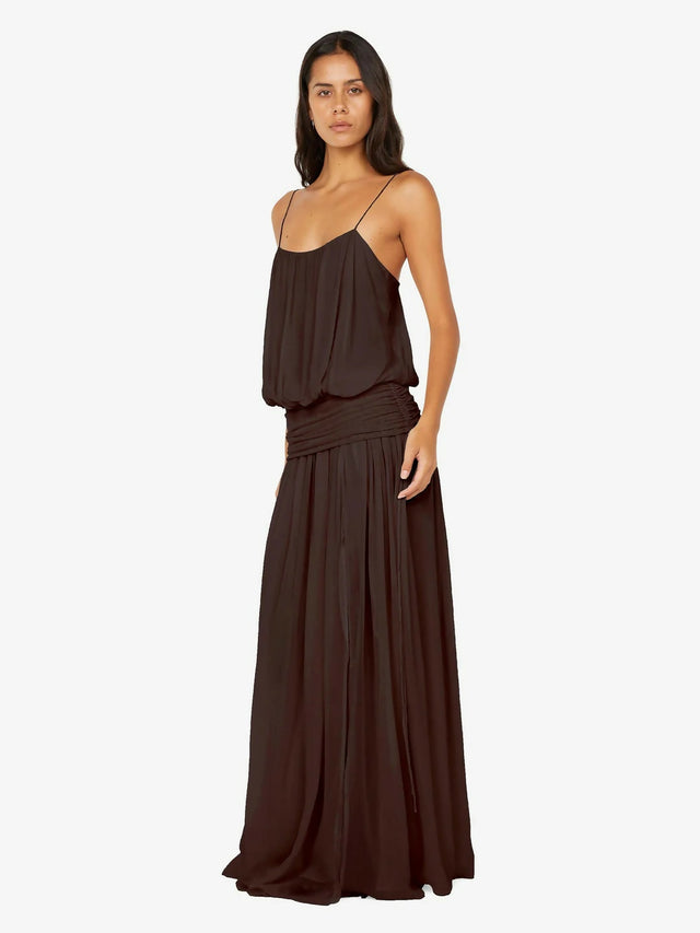 Bec + Bridge Camille Blouson Dress in Dark Chocolate