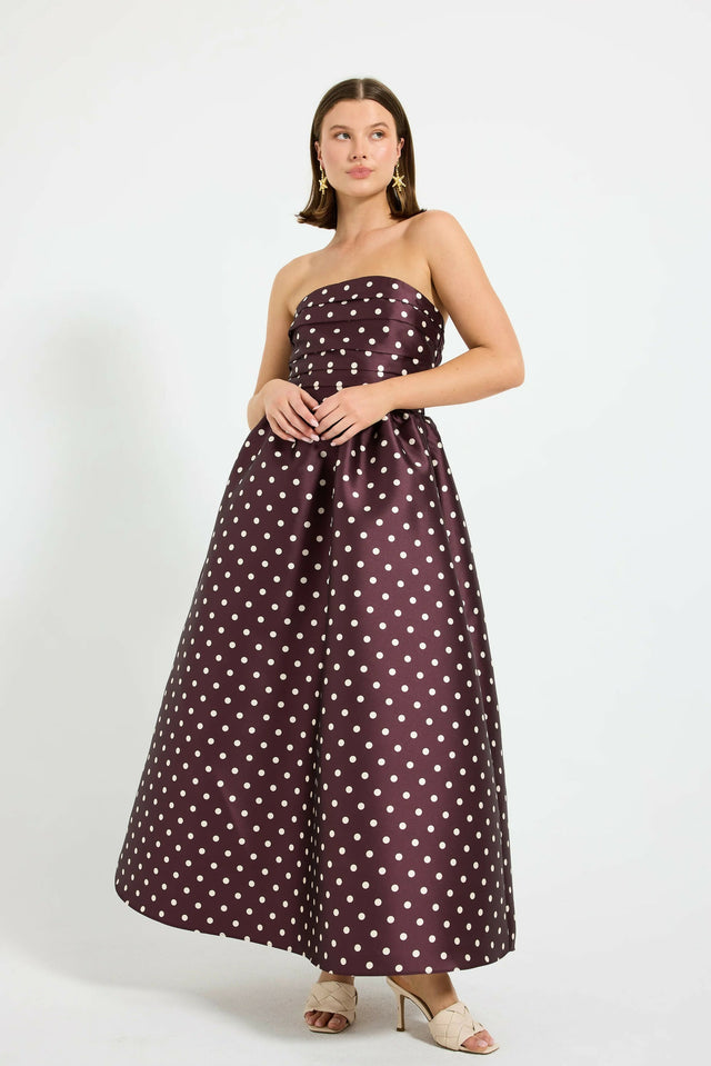 Pasduchas Alistair Strapless Polka Dot Midi Dress