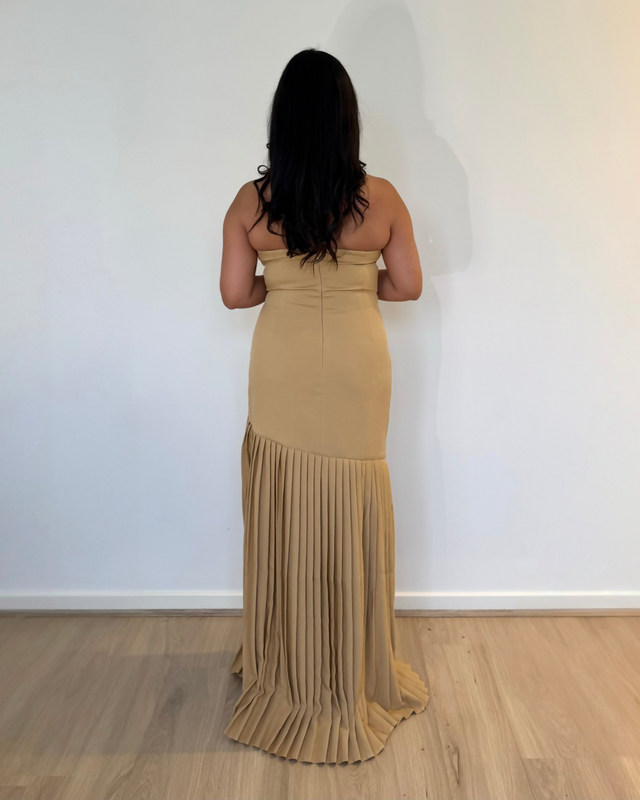 Bianca and Bridgett Mara Pleated Maxi Dress Beige