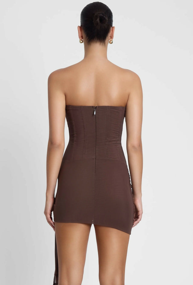 Leau Mira Mesh Corset Mini Dress Chocolate Brown Size S / AU 8