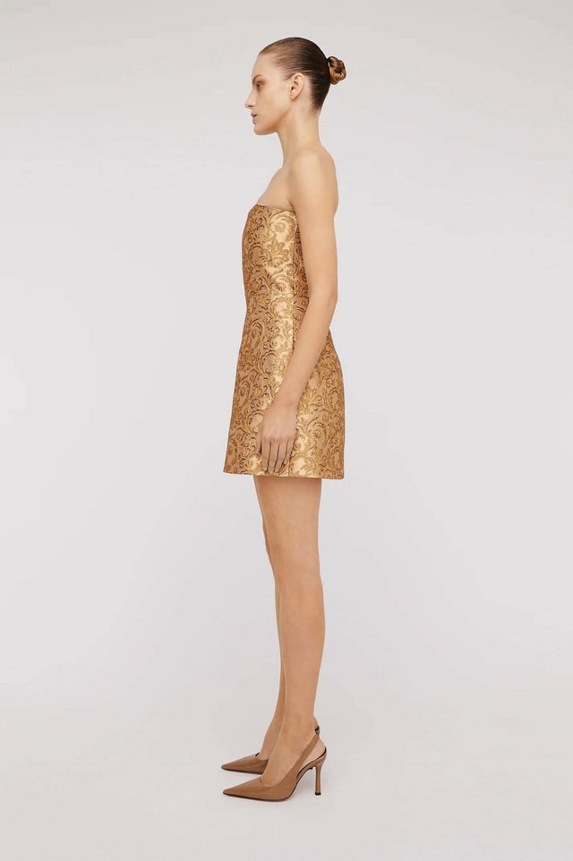 Scanlan Theodore Brocade Dress in Gold | Passion For Fashion