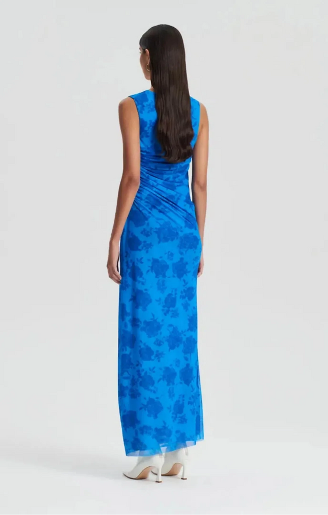 Scanlan Theodore Italian Mesh Maxi Dress Blue Lace Print Size AU 6 - 6 / Blue - Dresses