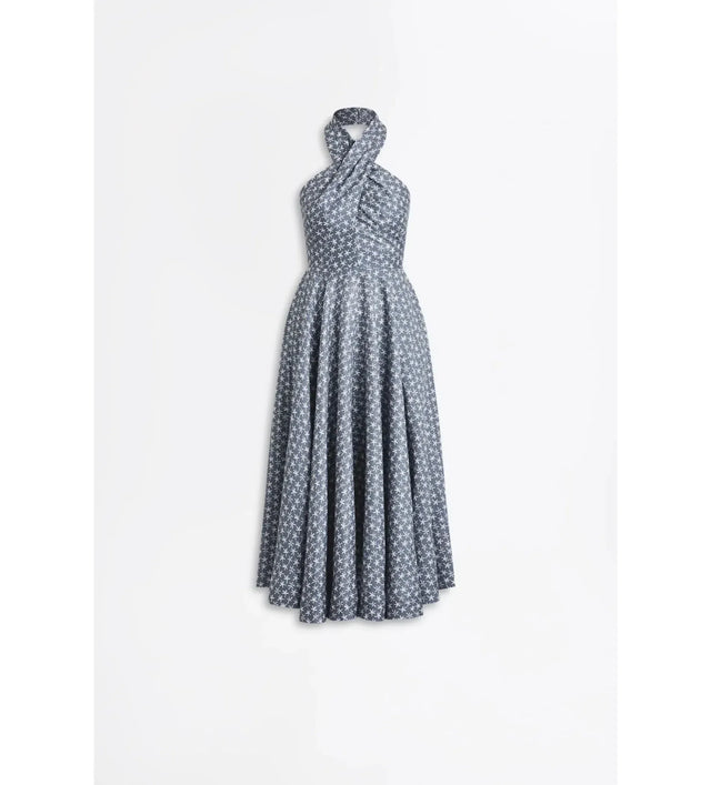 Scanlan Theodore Linen Printed Halter Dress - 6 / Blue - Dresses