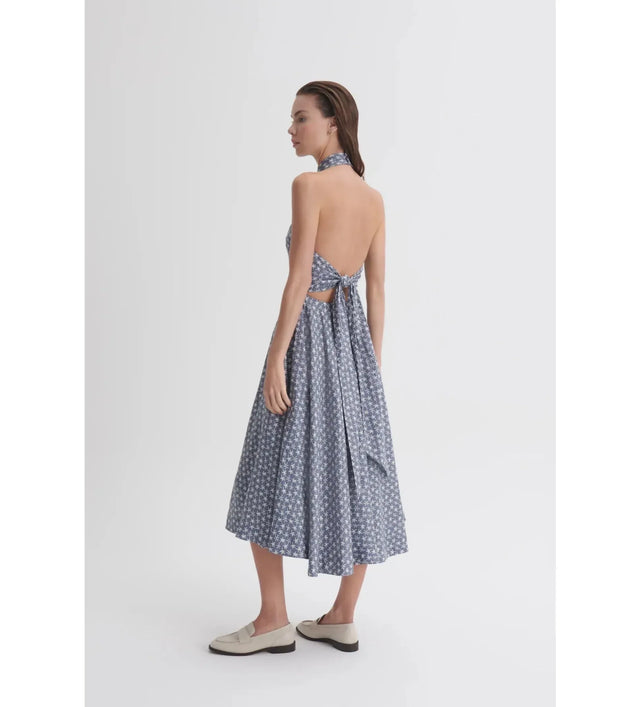 Scanlan Theodore Linen Printed Halter Dress - 6 / Blue - Dresses