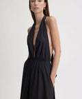 Scanlan Theodore Parachute Cotton Halter Dress - 10 / Black - Dresses