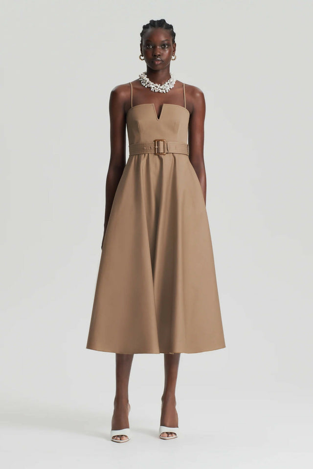 Scanlan Theodore Sateen Resin Trim Dress - Dark Camel
