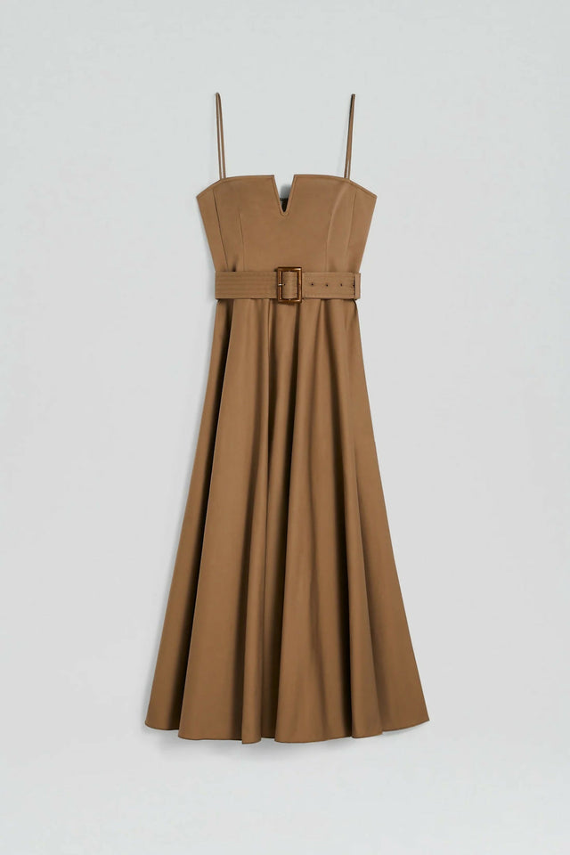 Scanlan Theodore Sateen Resin Trim Dress - Dark Camel