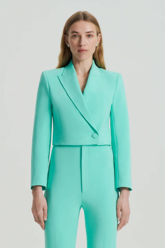 Scanlan Theodore - Scanlan Theodore Tailored Bustier Dress and Crop Jacket in Turquoise