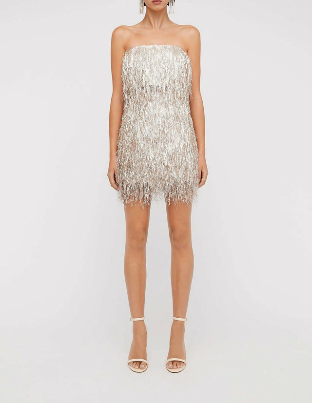 Scanlan Theodore Tinsel Bustier and Skirt Size 8 - 8 / Silver - Outfit Sets