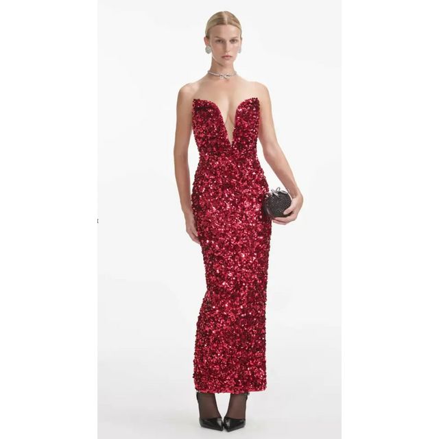Self Portrait 3D Sequin Maxi Dress Red Size XS - 6 / Red - Dresses