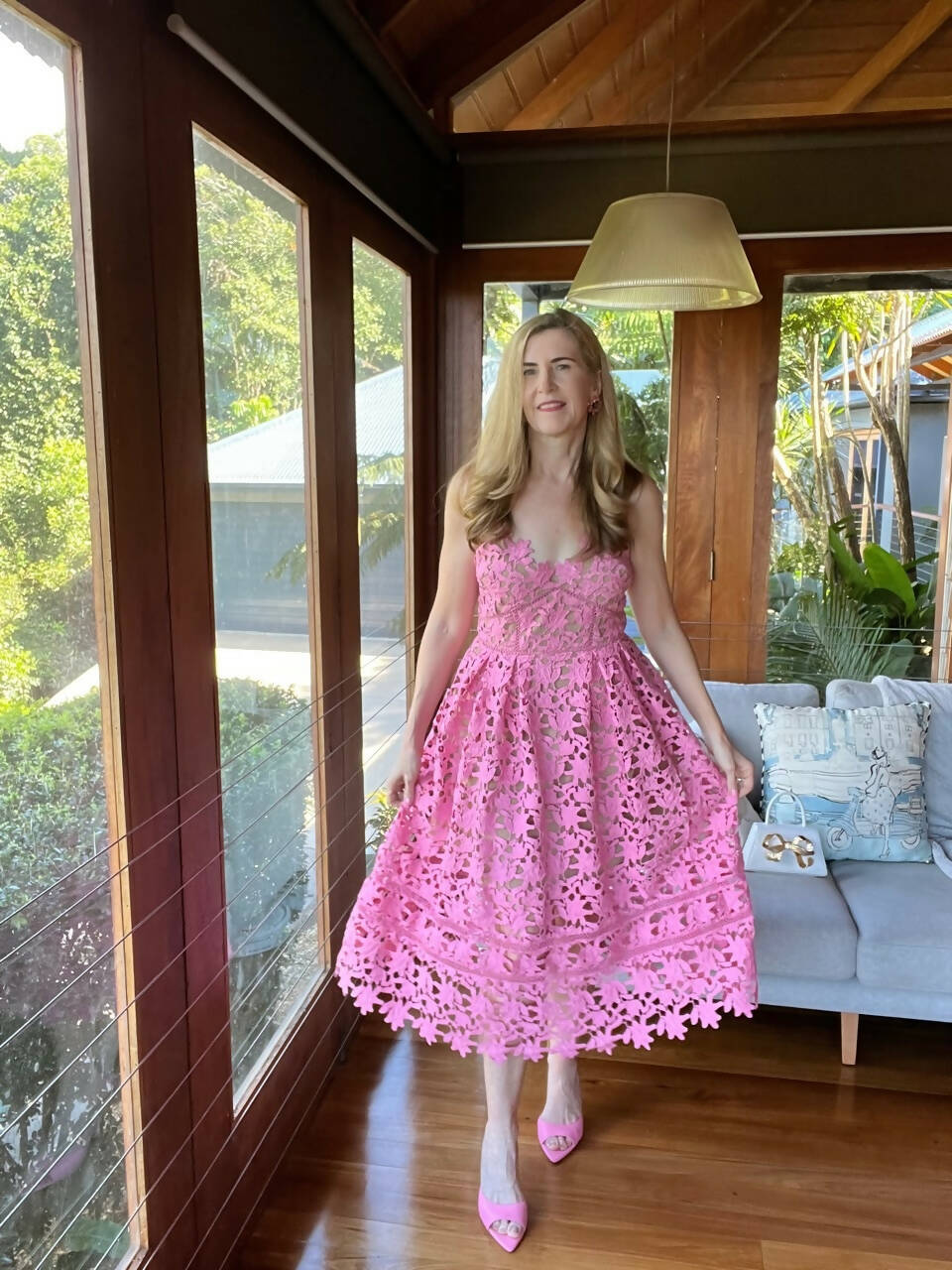 Self-Portrait Azalea Lace Midi Dress Pink Size 12 | Passion For