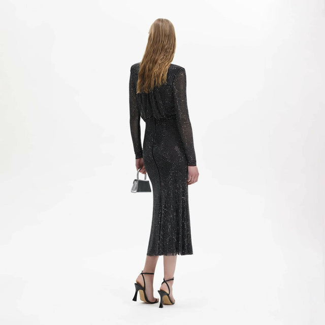 Self Portrait - Self Portrait Black Rhinestone Mesh Midi Dress