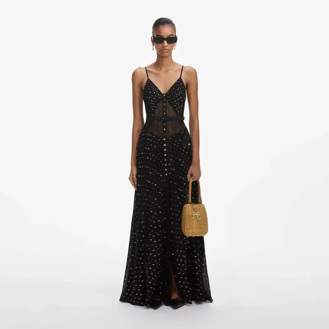 Self Portrait Chiffon Maxi Dress Black Size 6 & 8 - Dresses