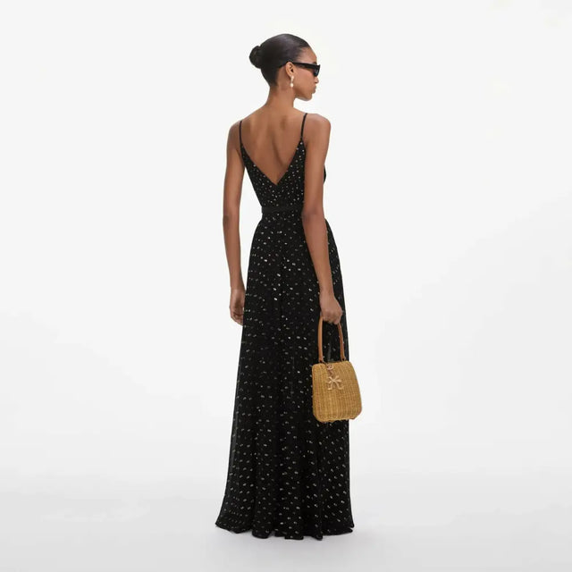 Self Portrait Chiffon Maxi Dress Black Size 6 & 8 - Dresses