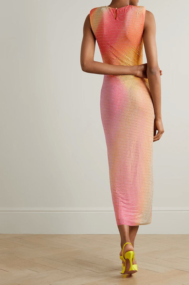 Self Portrait - Self Portrait Crystal-embellished Ombré Stretch-mesh Maxi Dress