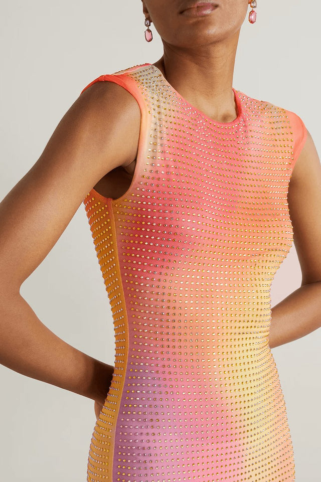 Self Portrait - Self Portrait Crystal-embellished Ombré Stretch-mesh Maxi Dress