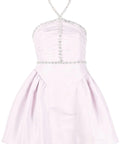 Self Portrait - Self Portrait Crystal-Embellished Ruched Taffeta Halterneck Mini Dress