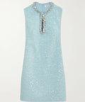 Self Portrait Cutout Embellished Sequined Bouclé Mini Dress - 8 / Blue - Dresses