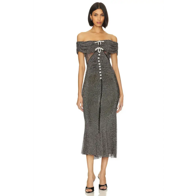 diamante midi dress Self Portrait Diamante Midi Dress in Black - Passion