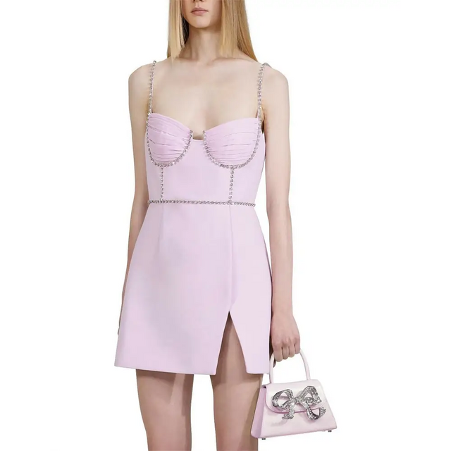 Self Portrait - Embellished Crepe Mini Dress - 8 / Pink - Dresses
