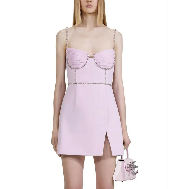 Self Portrait - Embellished Crepe Mini Dress - 8 / Pink - Dresses