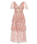 Self Portrait Flower Mesh Tiered Midi Dress Pink Size 12 - 12 / Pink - Dresses