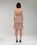 Self Portrait Flower Mesh Tiered Midi Dress Pink Size 12 - 12 / Pink - Dresses