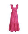 Self-Portrait Hot Pink Cotton Maxi Dress with Ruffle Neckline - 12 / Pink - Dresses