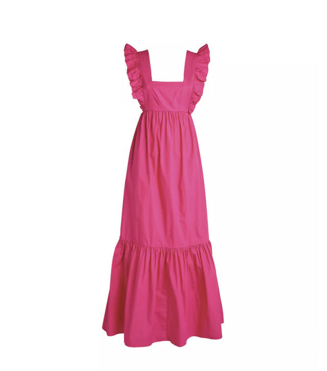 Self-Portrait Hot Pink Cotton Maxi Dress with Ruffle Neckline - 12 / Pink - Dresses