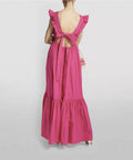 Self-Portrait Hot Pink Cotton Maxi Dress with Ruffle Neckline - 12 / Pink - Dresses