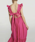 Self-Portrait Hot Pink Cotton Maxi Dress with Ruffle Neckline - 12 / Pink - Dresses