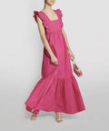 Self-Portrait Hot Pink Cotton Maxi Dress with Ruffle Neckline - 12 / Pink - Dresses