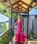 Self-Portrait Hot Pink Cotton Maxi Dress with Ruffle Neckline - 12 / Pink - Dresses