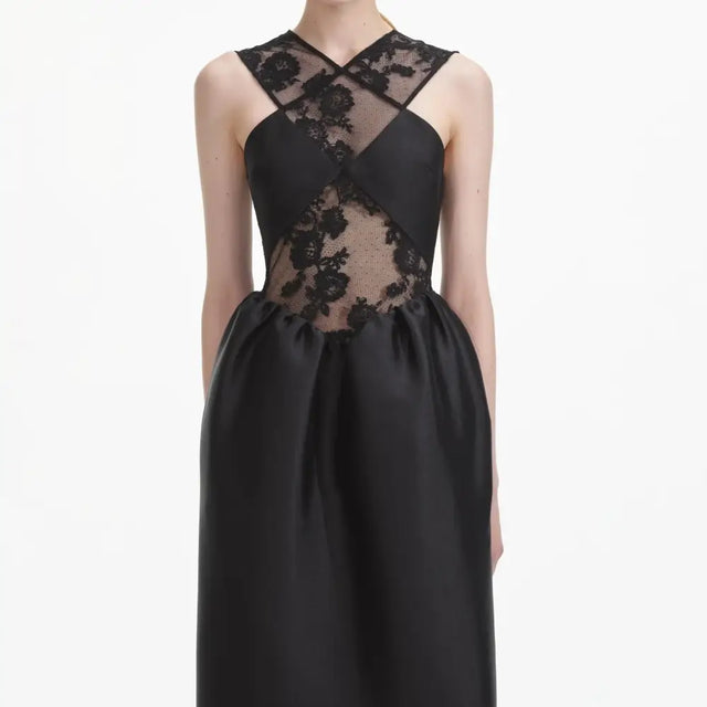 Self-Portrait - Lace-trim Taffeta Maxi Dress - Black - Dresses