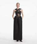 Self-Portrait - Lace-trim Taffeta Maxi Dress - Black - Dresses