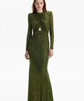 Self-Portrait OLIVE GREEN RHINESTONE MAXI DRESS - Dresses