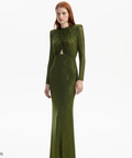 Self-Portrait OLIVE GREEN RHINESTONE MAXI DRESS - Dresses