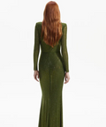Self-Portrait OLIVE GREEN RHINESTONE MAXI DRESS - Dresses
