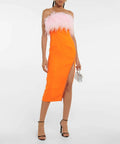 Self Portrait - Self Portrait Orange Crepe Midi Dress With Trim