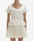 Self-Portrait Pleated Mini Dress in Cream - 6 / White - Dresses
