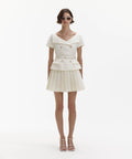 Self-Portrait Pleated Mini Dress in Cream - 6 / White - Dresses