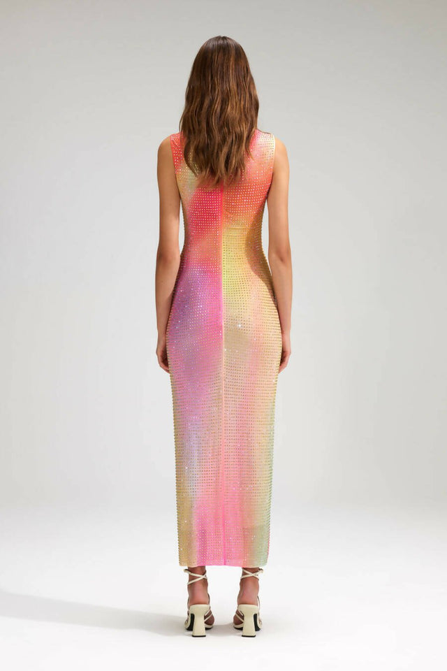 Self Portrait - Self Portrait Printed Mesh Rhinestone Midi Dress