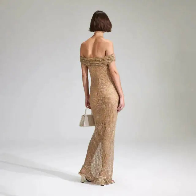Self Portrait Rhinestone Embellished Dress Beige - 8 / Beige - Dresses