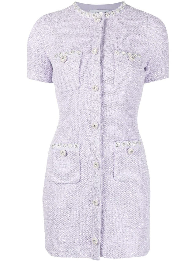 Self Portrait - Self Portrait Sequin Embellished Knitted Mini Dress Lilac Size S / AU 8-10